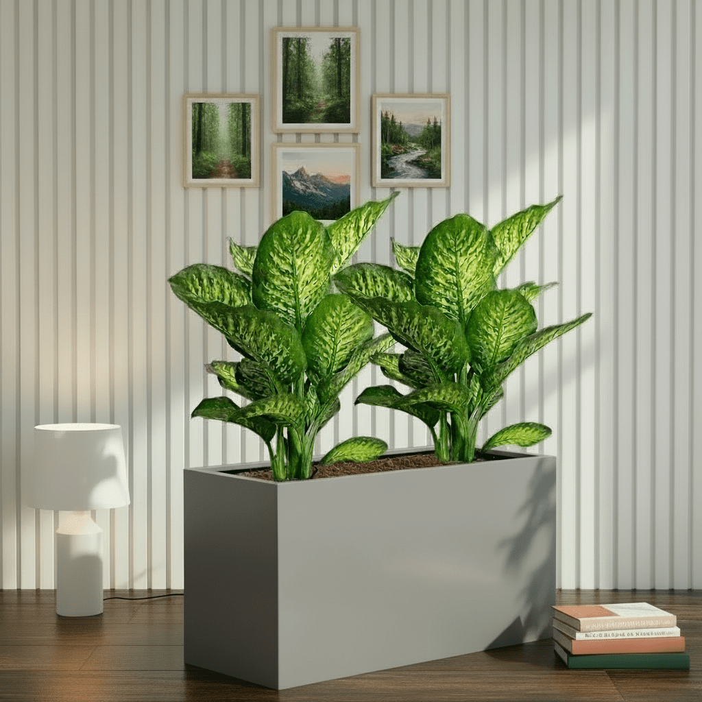 2x Dieffenbachia Seguine Or Maroba 60–80cm in 90×30×50 GRP Planter - Greensouq - 