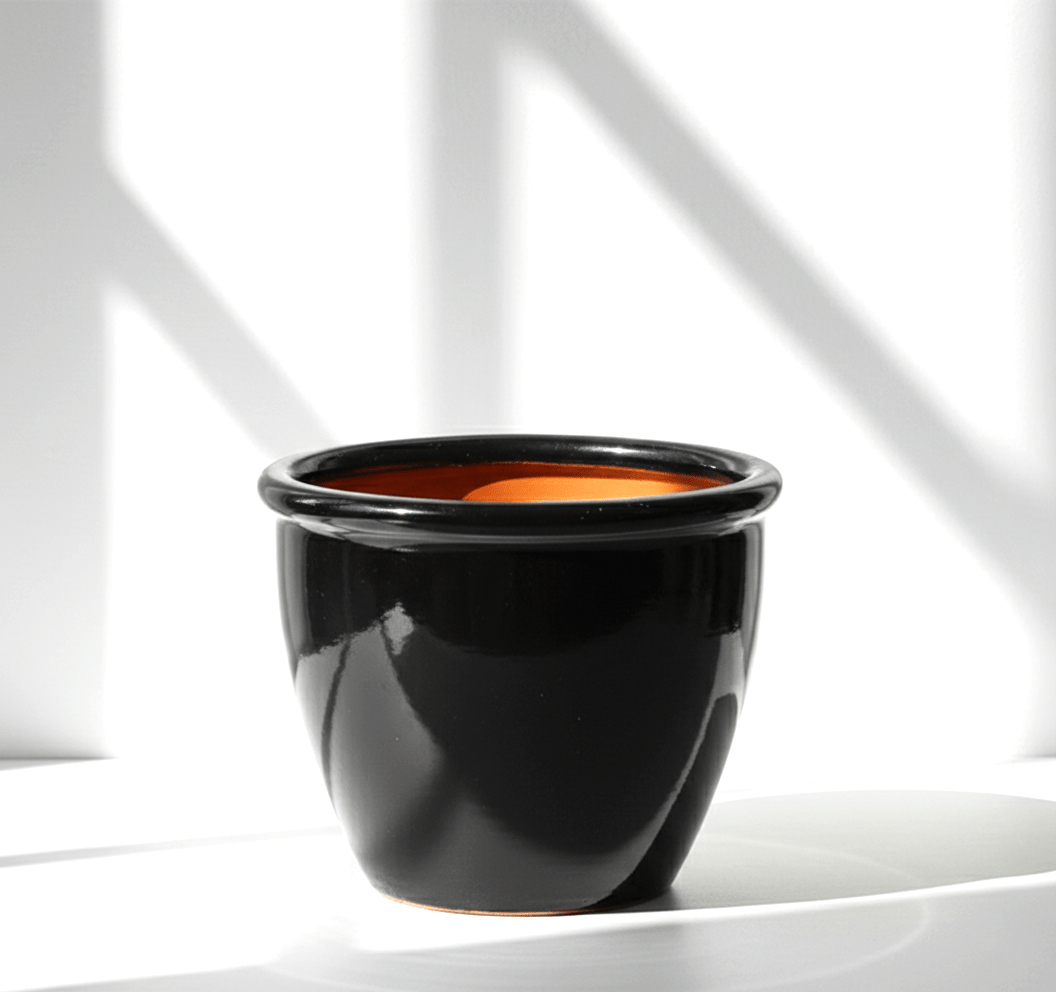 Black Rolled Rim Pot Outdoor Ceramic Pot ,Garden Pots - Greensouq - 