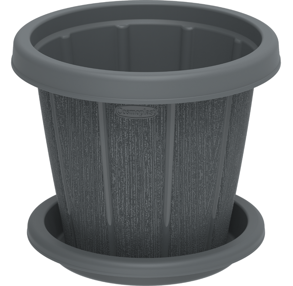 Cosmoplast Cedargrain Flower Pot W/Tray - Greensouq - 