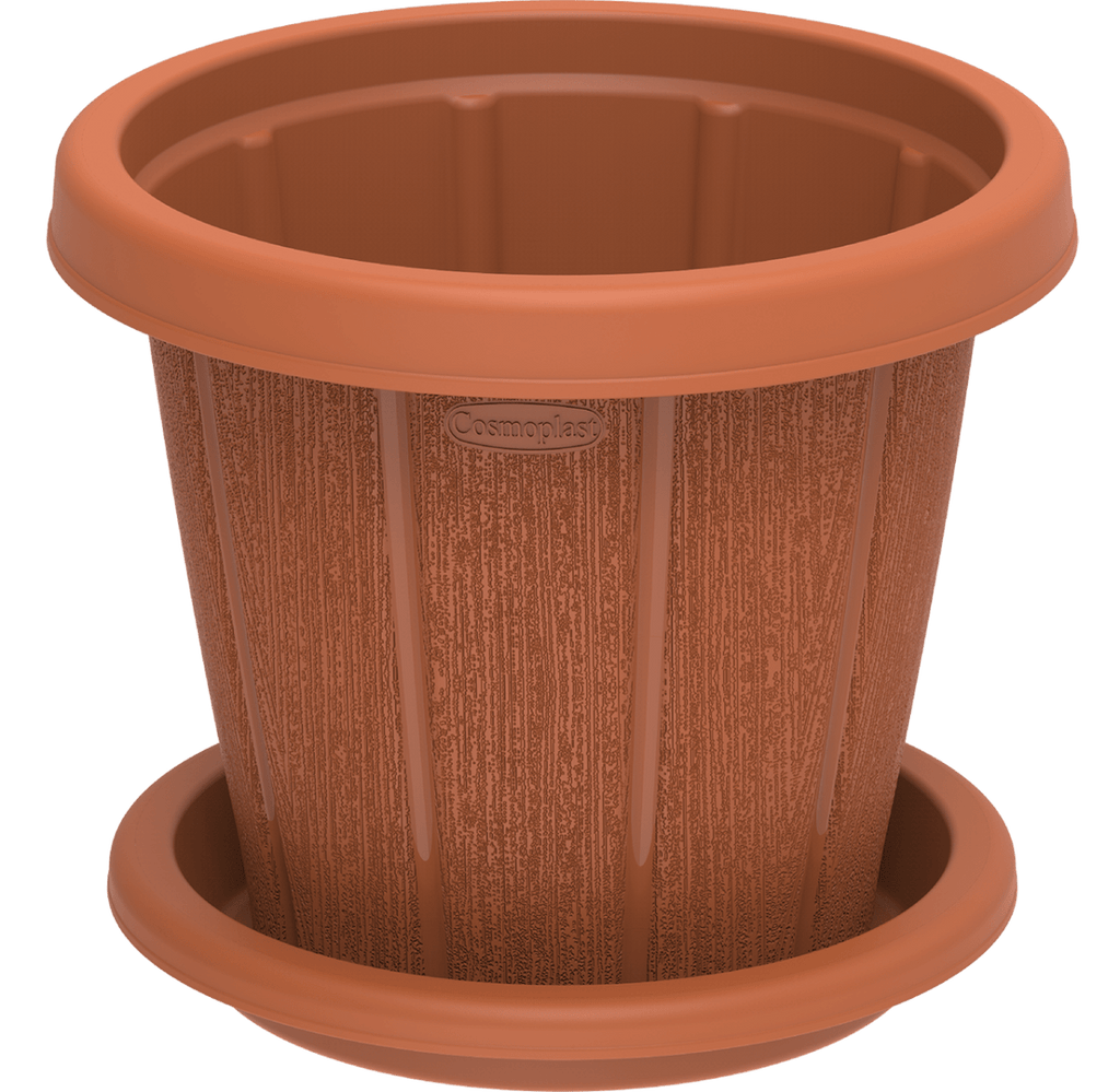 Cosmoplast Cedargrain Flower Pot W/Tray - Greensouq - 