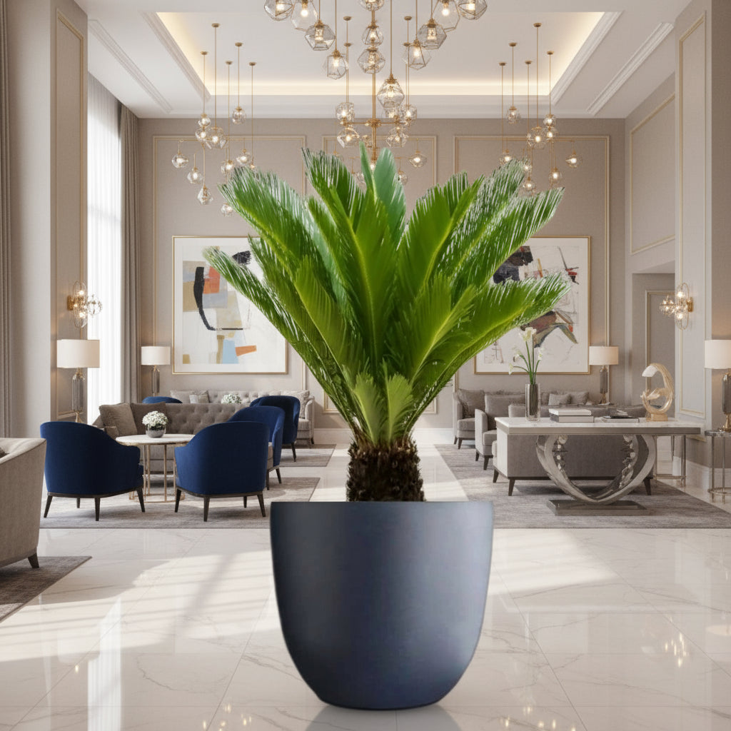 Cycas Revoluta "Sago Palm" in Gray Fiber Pot (Size = 56cm Height /73cm Dia) - Greensouq - 