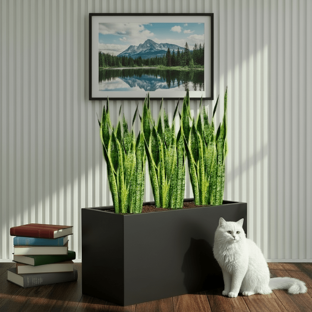 Snake Plant Trio 60–80cm in 90×30×50 GRP Planter - Greensouq - 