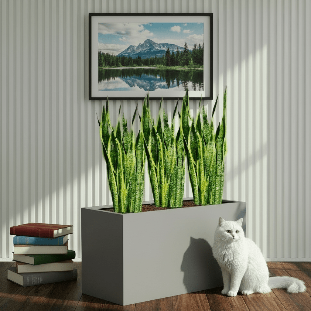 Snake Plant Trio 60–80cm in 90×30×50 GRP Planter - Greensouq - 