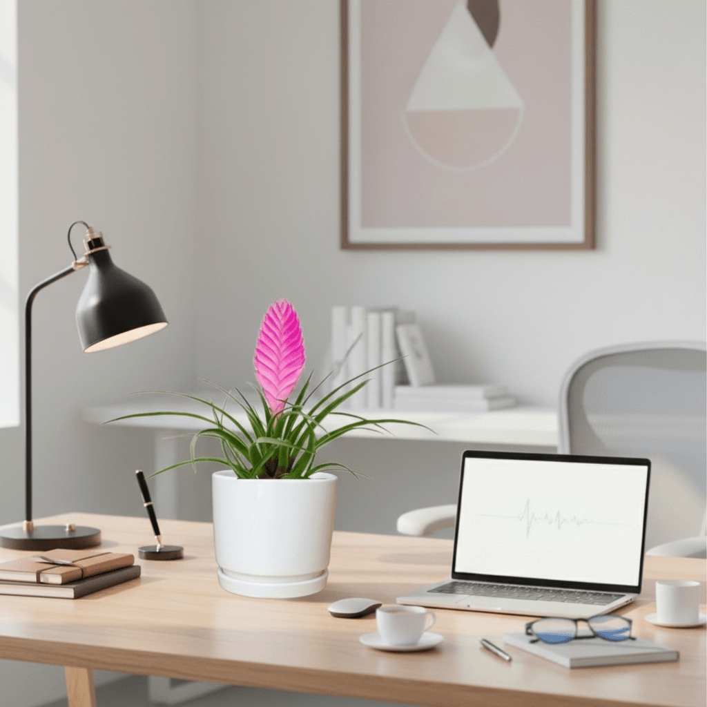 Tillandsia Cyanea Pink Quill "Healthy Indoor Plant" in Ceramic Pot - Greensouq - 
